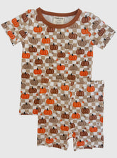 Baby and Toddler Bamboo Pumpkin Checkerboard 2 Piece Set Short Sleeves