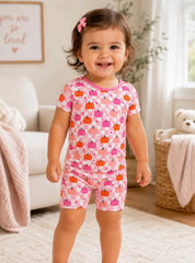 Baby and Toddler Bamboo Pink Checkerboard Pumpkin 2 Piece Set Short Sleeve