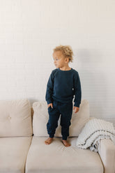 Baby and Toddler Navy Organic Cotton Waffle Knit Little Explorers Crew Neck