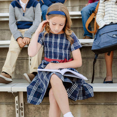 Organic Smocked Poplin Dress: First Day Plaid / 2T