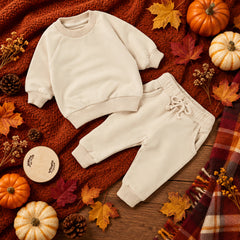 Organic Cotton Beige Crew Neck and Jogger Set