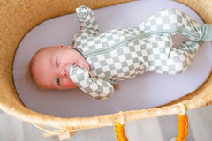 Baby Boy or Girl Bamboo Green Checkered Double Zipper Sleeper