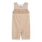 Baby Boys Light Brown Pinstripe Pumpkin Smocked Overalls