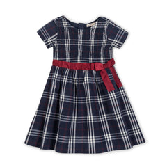 Organic Smocked Poplin Dress: First Day Plaid / 2T