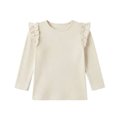 Blaire Ribbed Ruffle Long Sleeve Top - Ivory