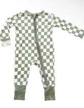 Baby Boy or Girl Bamboo Green Checkered Double Zipper Sleeper