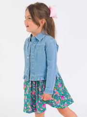 Baby and Toddler Light Wash Stretch Denim Ruffle Jean Jacket with Heart Buttons
