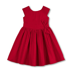 Organic Cap Sleeve Party Dress with Bow Sash in Red Sateen