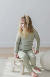 Baby and Toddler Organic Cotton Ribbed Lounge Set Light Green and Pink