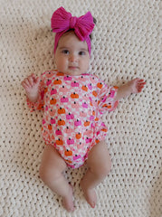 Baby Bamboo Pink CheckerBoard Pumpkin Bubble Romper