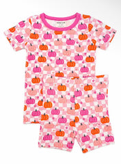 Baby and Toddler Bamboo Pink Checkerboard Pumpkin 2 Piece Set Short Sleeve