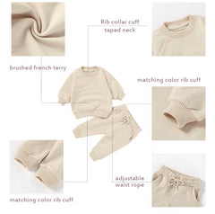 Baby and Toddler Organic Cotton Beige Crew Neck and Jogger Set