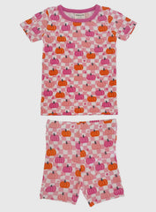 Bamboo Pink Checkerboard Pumpkin 2 Piece Set Short Sleeve