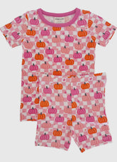 Baby and Toddler Bamboo Pink Checkerboard Pumpkin 2 Piece Set Short Sleeve
