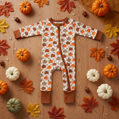Baby onesie with pumpkin pattern on a white background