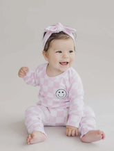 Baby and Toddler Girls Cotton Pink and White Checkered Flare Outfit