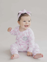 Baby and Toddler Girls Cotton Pink and White Checkered Flare Outfit