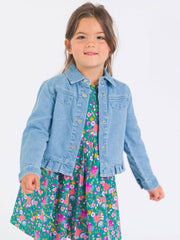 Baby and Toddler Light Wash Stretch Denim Ruffle Jean Jacket with Heart Buttons
