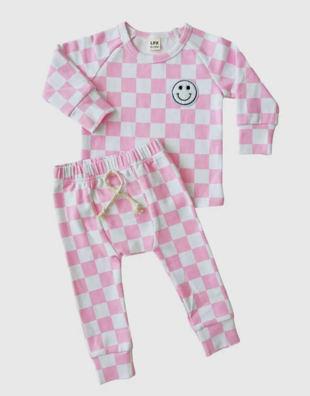 Baby and Toddler Girls Cotton Pink and White Checkered Flare Outfit