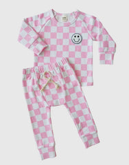 Baby and Toddler Girls Cotton Pink and White Checkered Flare Outfit