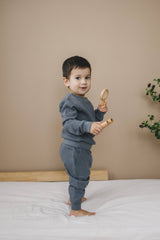 Baby and Toddler For Boys or Girls Charcoal Organic Cotton Waffle Knit Little Explorer Joggers