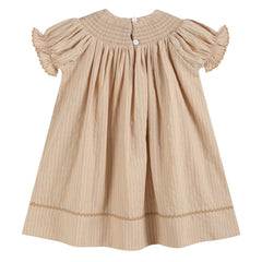 Girls Light Brown Organic Cotton Pumpkin Smocked Bishop Dress