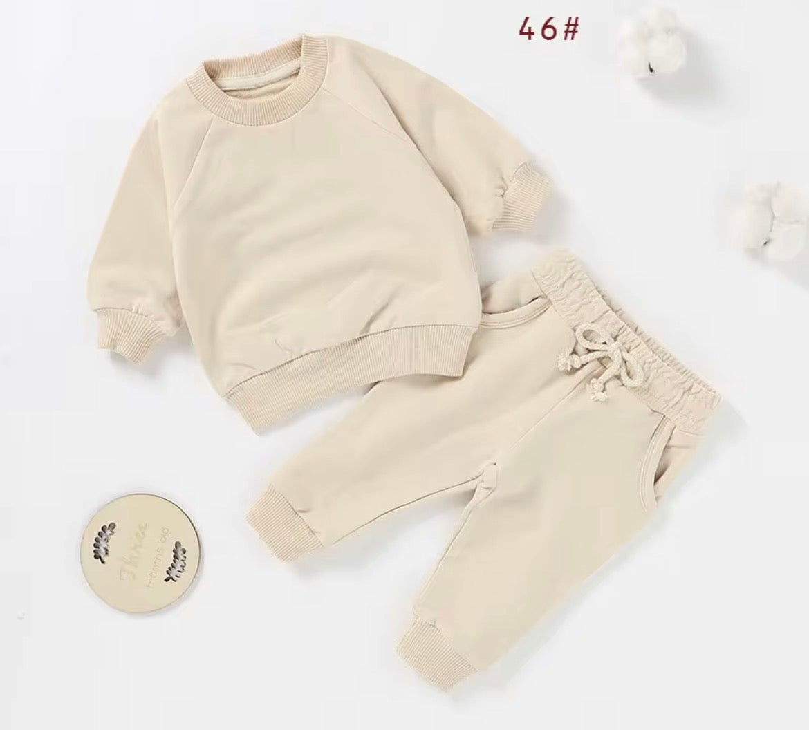 Baby and Toddler Organic Cotton Beige Crew Neck and Jogger Set