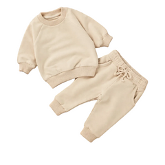 Organic Cotton Beige Crew Neck and Jogger Set