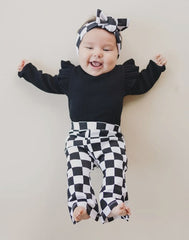 Baby and Toddler Girl Black Checkered Flare Leggings