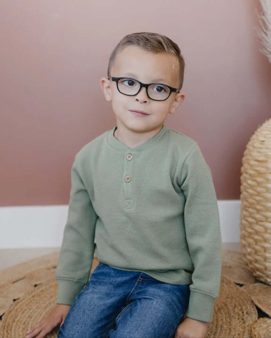 Baby and Toddler Boy Organic Cotton Waffle Knit Growing Up Sage Henley