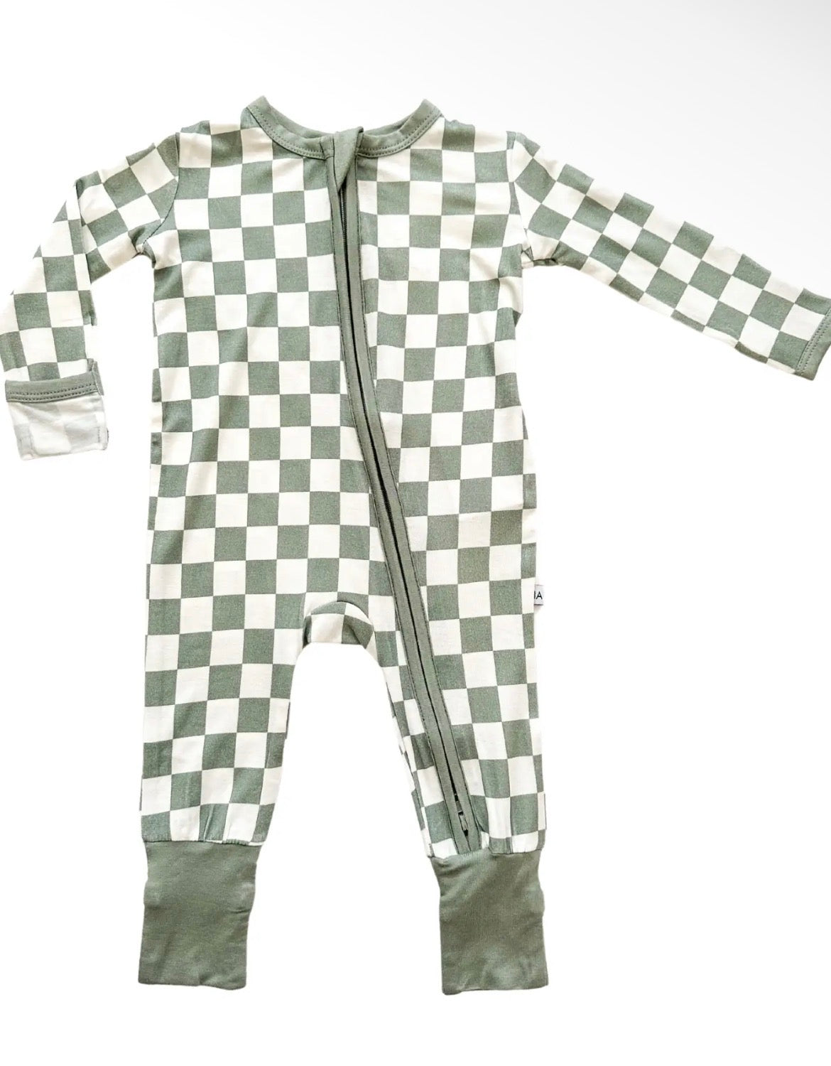 Baby Boy or Girl Bamboo Green Checkered Double Zipper Sleeper