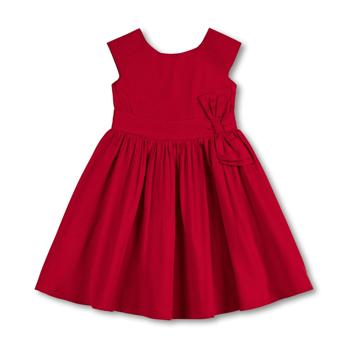 Organic Cap Sleeve Party Dress with Bow Sash in Red Sateen