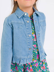 Baby and Toddler Light Wash Stretch Denim Ruffle Jean Jacket with Heart Buttons
