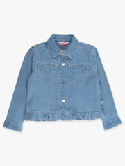 Baby and Toddler Light Wash Stretch Denim Ruffle Jean Jacket with Heart Buttons