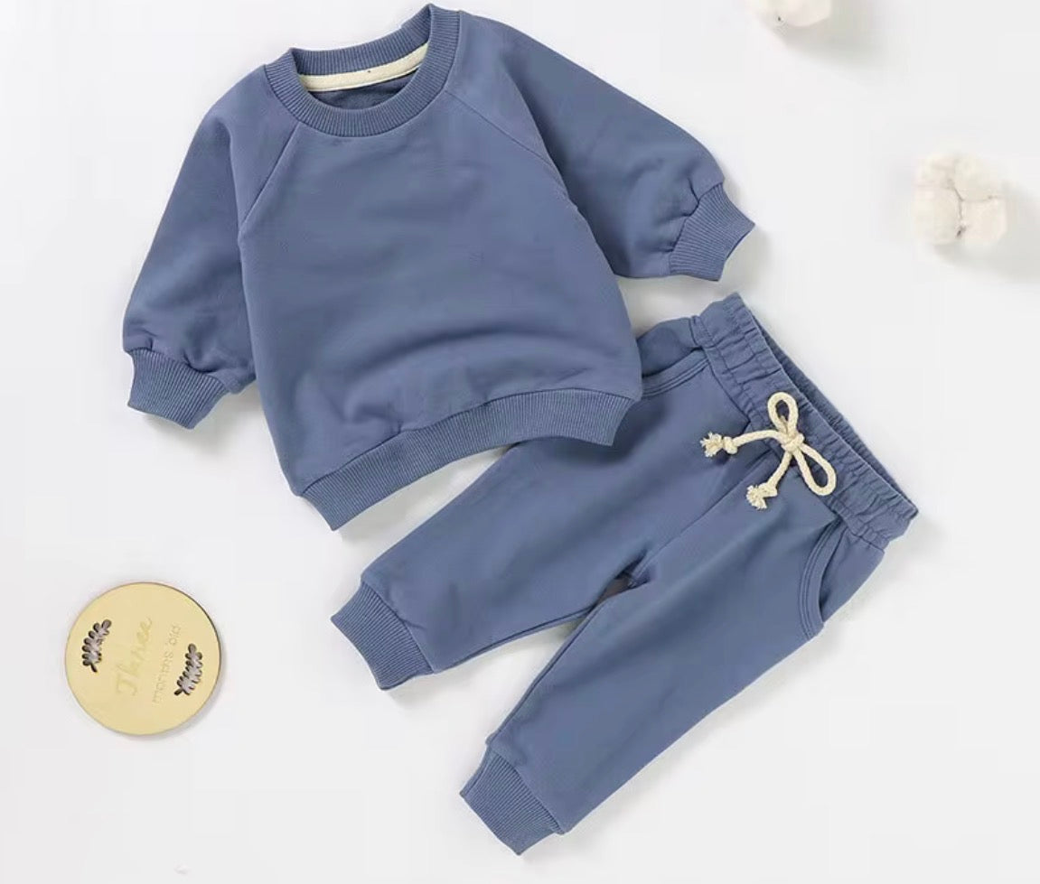 Baby and Toddler Organic Cotton Dark Blue Crew Neck and Jogger Set