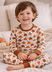 Baby and Toddler Bamboo Pumpkin Checkerboard 2 Piece Set Long Sleeves