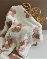 Baby Girl Cotton Floral Reversible Brown and Cream Cozy Blanket