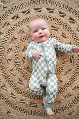Baby Boy or Girl Bamboo Green Checkered Double Zipper Sleeper