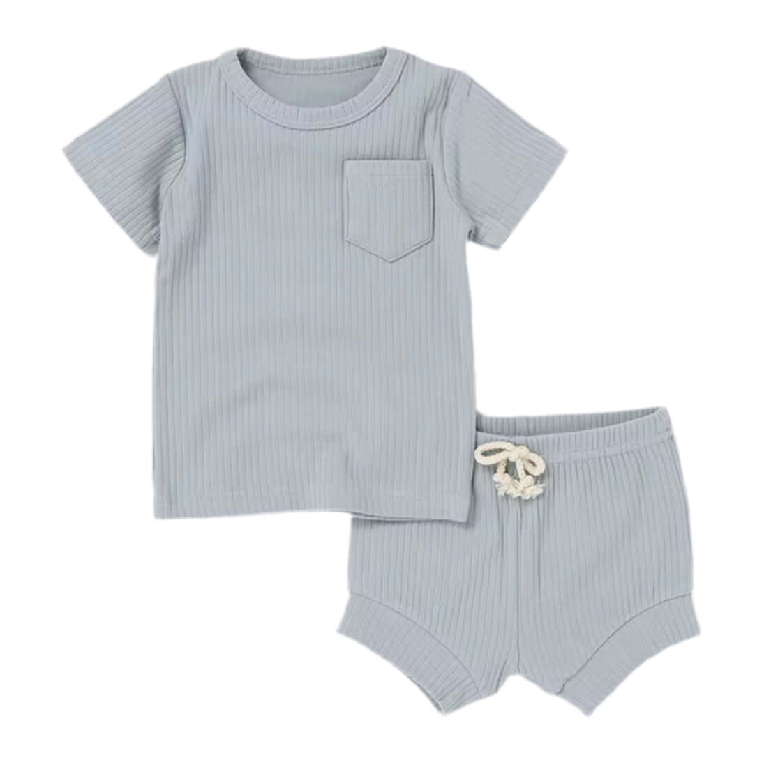 Steel Blue Playtime Set-Ribbed Organic Cotton