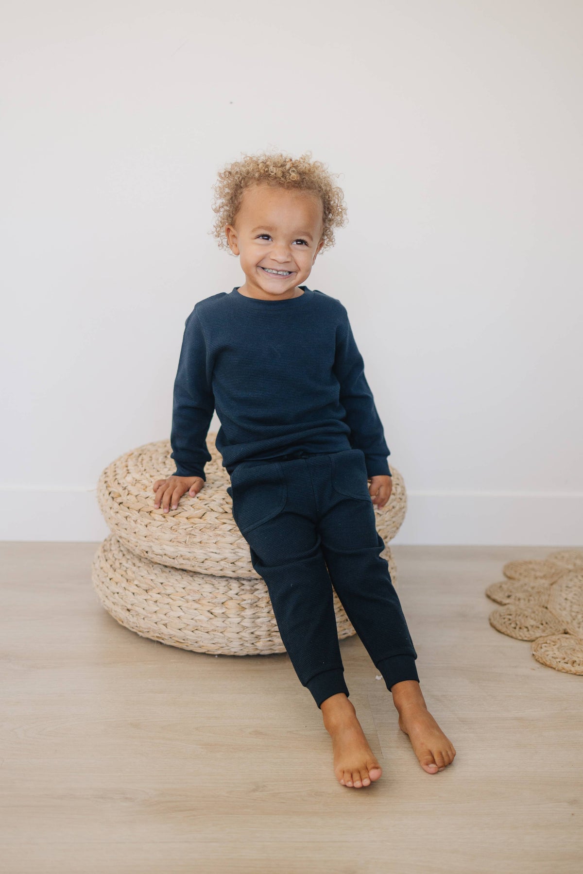 Baby and Toddler Navy Organic Cotton Waffle Knit Little Explorers Crew Neck