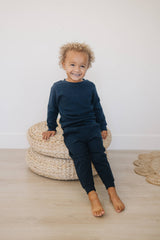 Baby and Toddler Navy Organic Cotton Waffle Knit Little Explorers Crew Neck