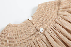 Girls Light Brown Organic Cotton Pumpkin Smocked Bishop Dress