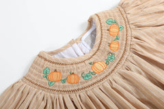 Baby and Toddler Light Brown Organic Cotton Pumpkin Smocked Bishop Dress