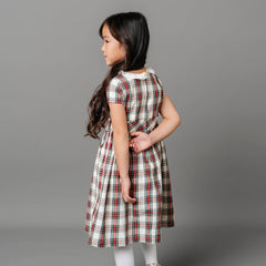 Toddler Ruffle Collar Organic Party Dress: Ivory Holiday Tartan