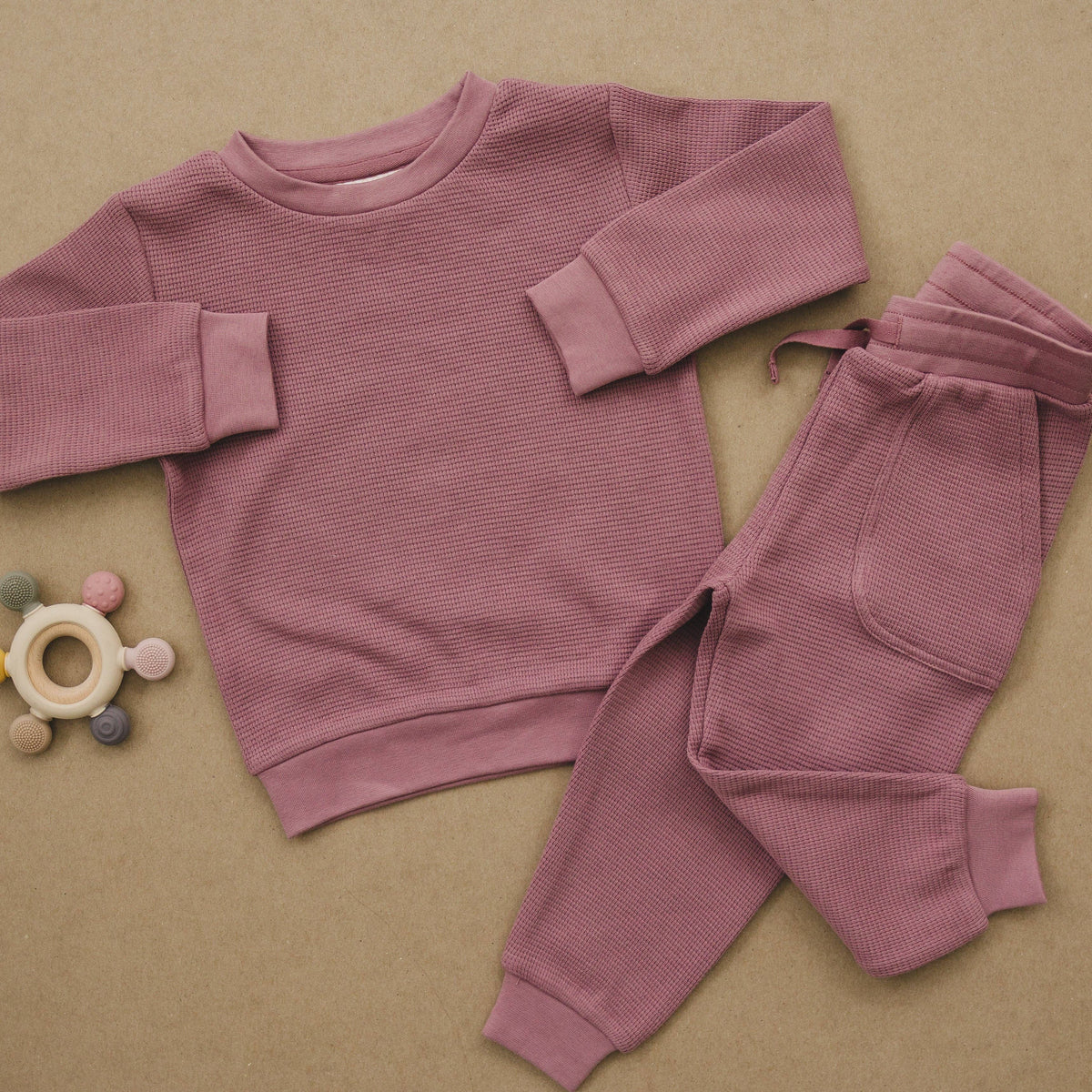 Baby and Toddler For Boys or Girls Mauve Organic Cotton Waffle Knit Joggers