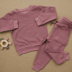 Baby and Toddler For Boys or Girls Mauve Organic Cotton Waffle Knit Joggers