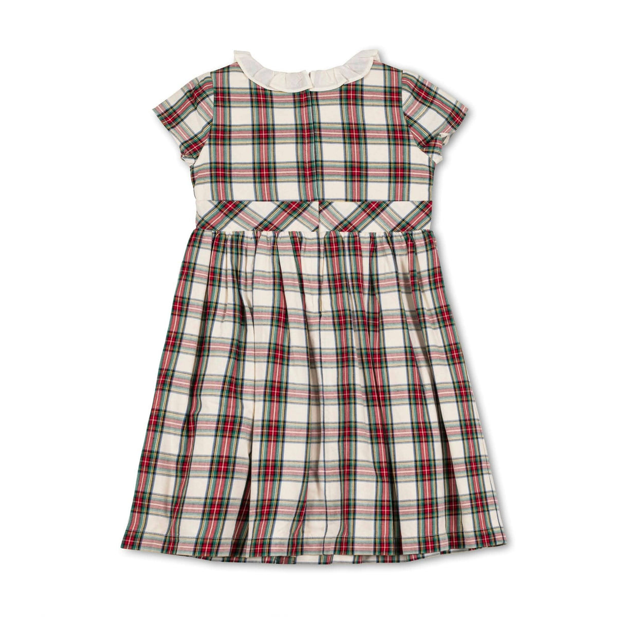 Toddler Ruffle Collar Organic Party Dress: Ivory Holiday Tartan